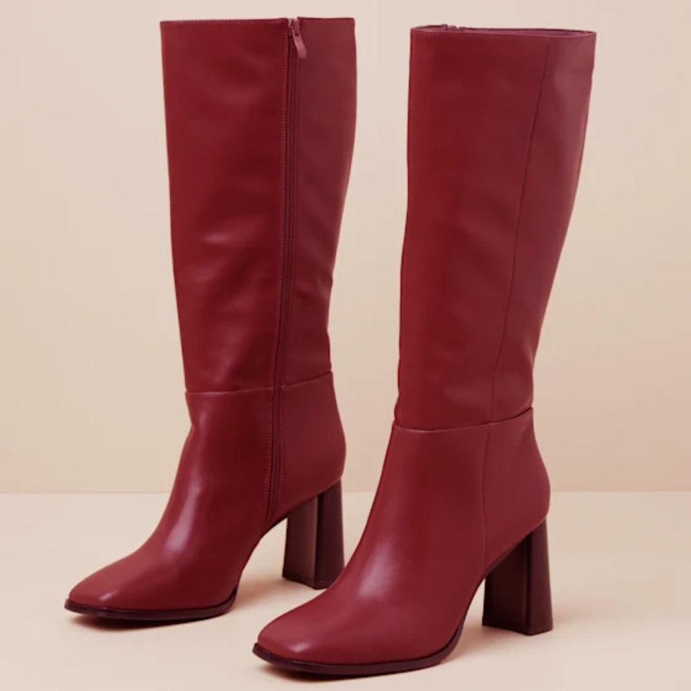 NWT Reelee Oxblood Square Toe Knee-High Boots